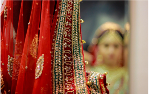 \"Wedding_bride_India_Marriages_Red_Sarees_Look_Mirror_Sari_Decoration\"
